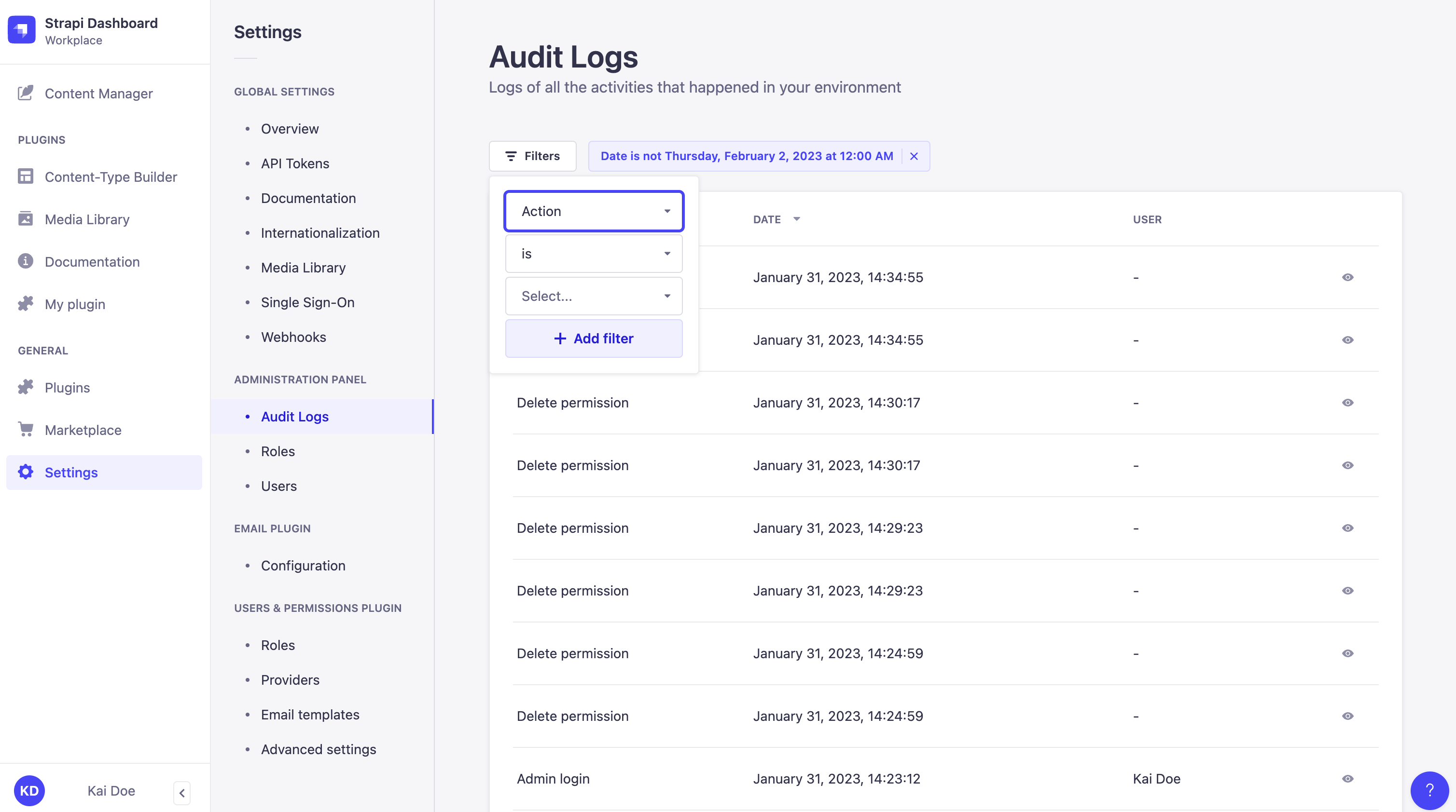 Audit Logs filters